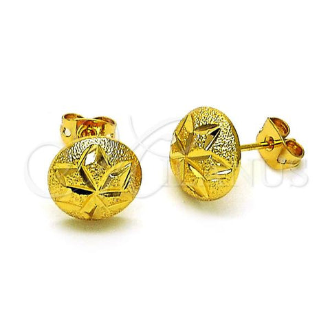 Oro Laminado Stud Earring, Gold Filled Style Star and Flower Design, Diamond Cutting Finish, Golden Finish, 02.342.0275