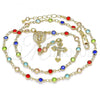 Oro Laminado Medium Rosary, Gold Filled Style Divino Niño and Crucifix Design, with Multicolor Crystal, Polished, Golden Finish, 09.326.0006.18