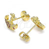 Oro Laminado Stud Earring, Gold Filled Style Anchor Design, with Ruby Micro Pave, Polished, Golden Finish, 02.156.0302.2