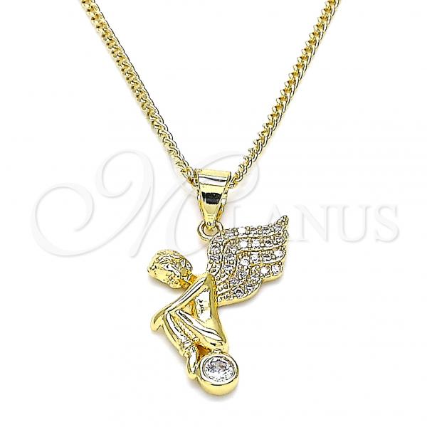 Oro Laminado Pendant Necklace, Gold Filled Style Angel Design, with White Micro Pave and White Cubic Zirconia, Polished, Golden Finish, 04.156.0435.20