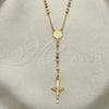 Oro Laminado Thin Rosary, Gold Filled Style Cross and San Benito Design, Polished, Tricolor, 09.02.0055.18