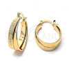 Oro Laminado Small Hoop, Gold Filled Style Greek Key Design, Diamond Cutting Finish, Golden Finish, 5.144.019