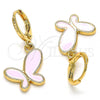 Oro Laminado Dangle Earring, Gold Filled Style Butterfly Design, Pink Enamel Finish, Golden Finish, 02.377.0025.1