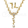 Oro Laminado Necklace and Earring, Gold Filled Style Flower and Leaf Design, with White Cubic Zirconia, Polished, Golden Finish, 06.205.0002