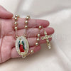 Oro Laminado Medium Rosary, Gold Filled Style Guadalupe and Ball Design, Polished, Tricolor, 09.411.0007.24