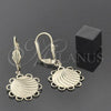 Oro Laminado Dangle Earring, Gold Filled Style Flower Design, Diamond Cutting Finish, Golden Finish, 5.081.015.1