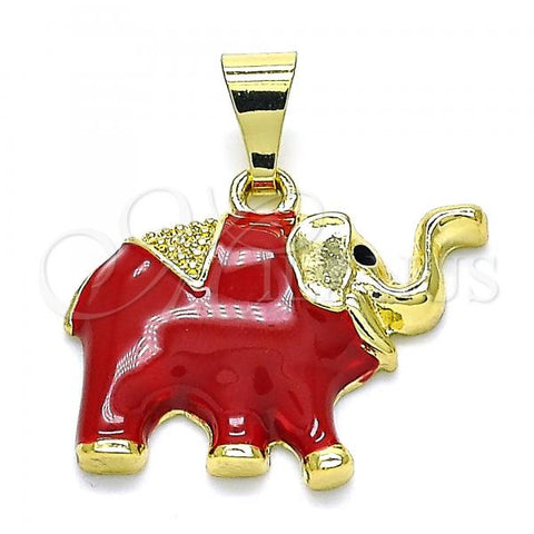 Oro Laminado Fancy Pendant, Gold Filled Style Elephant Design, Red Enamel Finish, Golden Finish, 05.253.0118.1