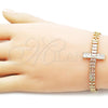 Oro Laminado Fancy Bracelet, Gold Filled Style Cross and Baguette Design, with White Cubic Zirconia, Polished, Golden Finish, 03.424.0006.08