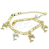 Oro Laminado Charm Bracelet, Gold Filled Style Dolphin Design, Polished, Tricolor, 03.351.0014.07