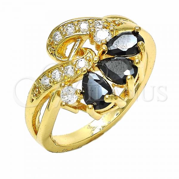 Oro Laminado Multi Stone Ring, Gold Filled Style with Black and White Cubic Zirconia, Polished, Golden Finish, 01.365.0007.07 (Size 7)