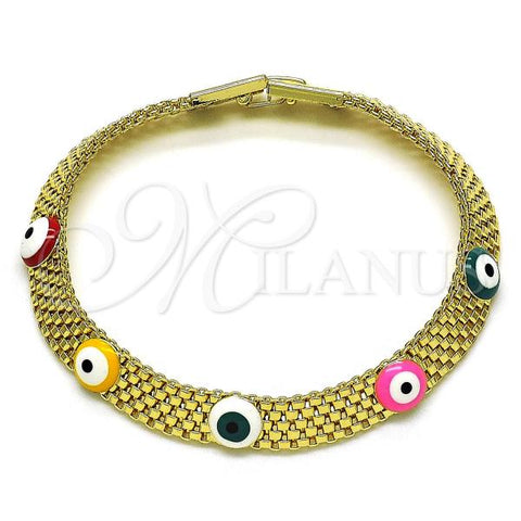 Oro Laminado Fancy Bracelet, Gold Filled Style Evil Eye and Bismark Design, Multicolor Enamel Finish, Golden Finish, 03.331.0215.1.08