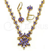 Oro Laminado Necklace and Earring, Gold Filled Style Teardrop Design, with Amethyst and White Cubic Zirconia, Polished, Golden Finish, 06.236.0005.1