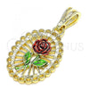 Oro Laminado Fancy Pendant, Gold Filled Style Flower Design, Polished, Tricolor, 05.351.0132