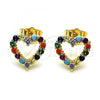 Oro Laminado Stud Earring, Gold Filled Style Heart Design, with Multicolor Cubic Zirconia, Polished, Golden Finish, 02.210.0665.1