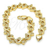 Oro Laminado Fancy Bracelet, Gold Filled Style Heart Design, Polished, Golden Finish, 03.210.0061.08