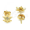 Oro Laminado Stud Earring, Gold Filled Style Star and Crown Design, with White Micro Pave, Polished, Golden Finish, 02.156.0307
