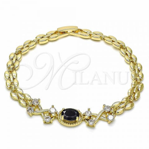 Oro Laminado Fancy Bracelet, Gold Filled Style with Black and White Cubic Zirconia, Polished, Golden Finish, 03.357.0013.3.07