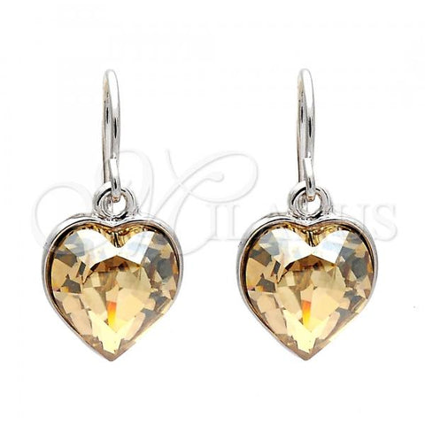 Rhodium Plated Dangle Earring, Heart Design, with Light Silk Swarovski Crystals, Polished, Rhodium Finish, 02.239.0003.9