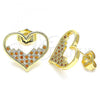 Oro Laminado Stud Earring, Gold Filled Style Heart Design, with Garnet and White Micro Pave, Polished, Golden Finish, 02.156.0523.1