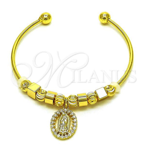 Oro Laminado Individual Bangle, Gold Filled Style Guadalupe Design, with White Micro Pave, Diamond Cutting Finish, Golden Finish, 07.299.0006