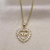 Oro Laminado Pendant Necklace, Gold Filled Style Mom Design, with White Cubic Zirconia, Polished, Golden Finish, 04.63.1274.18