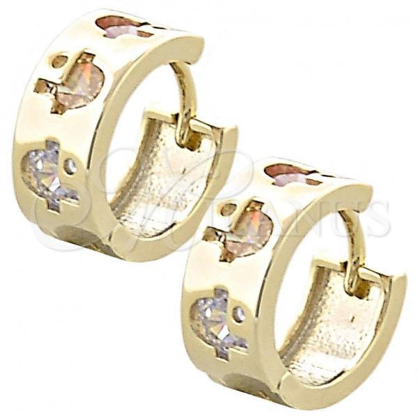 Oro Laminado Huggie Hoop, Gold Filled Style with Multicolor Crystal, Polished, Golden Finish, 02.65.2411