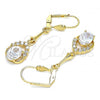 Oro Laminado Long Earring, Gold Filled Style Teardrop Design, with White Cubic Zirconia, Polished, Golden Finish, 02.387.0058.1