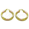 Oro Laminado Medium Hoop, Gold Filled Style Hollow Design, Diamond Cutting Finish, Tricolor, 02.213.0309.1.40
