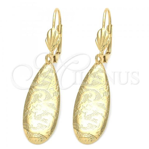 Oro Laminado Dangle Earring, Gold Filled Style Teardrop Design, Golden Finish, 5.072.011.1