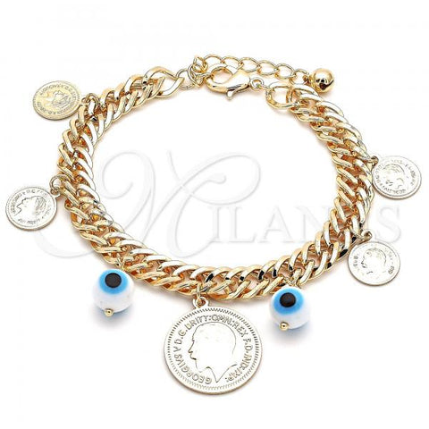 Oro Laminado Charm Bracelet, Gold Filled Style Evil Eye Design, Polished, Golden Finish, 03.331.0126.08