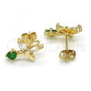 Oro Laminado Stud Earring, Gold Filled Style Butterfly Design, with Green and White Cubic Zirconia, Polished, Golden Finish, 02.210.0093.1