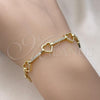 Oro Laminado Fancy Bracelet, Gold Filled Style Heart Design, with White Micro Pave, Polished, Golden Finish, 03.213.0232.07