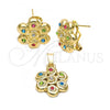 Oro Laminado Earring and Pendant Adult Set, Gold Filled Style Flower Design, with  Crystal, Golden Finish, 5.053.001
