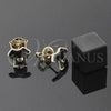 Oro Laminado Stud Earring, Gold Filled Style Heart Design, Black Enamel Finish, Golden Finish, 5.126.007 *PROMO*
