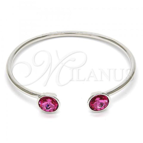 Rhodium Plated Individual Bangle, with Rose Swarovski Crystals, Polished, Rhodium Finish, 07.239.0014 (03 MM Thickness, One size fits all)