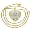 Oro Laminado Pendant Necklace, Gold Filled Style Heart and Flower Design, Polished, Golden Finish, 04.117.0026.20