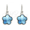 Rhodium Plated Leverback Earring, Flower Design, with Aquamarine Swarovski Crystals, Polished, Rhodium Finish, 02.239.0012.4