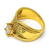 Oro Laminado Multi Stone Ring, Gold Filled Style Greek Key Design, with White Cubic Zirconia, Polished, Golden Finish, 01.118.0070.07 (Size 7)