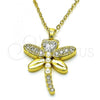 Oro Laminado Fancy Pendant, Gold Filled Style Dragon-Fly Design, with White Cubic Zirconia and Ivory Pearl, Polished, Golden Finish, 05.381.0006