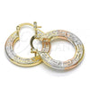 Oro Laminado Small Hoop, Gold Filled Style Greek Key Design, Diamond Cutting Finish, Tricolor, 02.163.0007.1.25