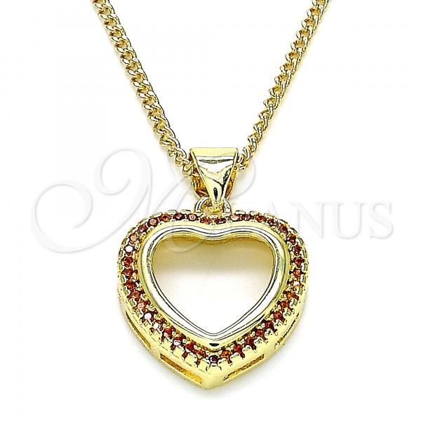 Oro Laminado Pendant Necklace, Gold Filled Style Heart Design, with Garnet Micro Pave, Polished, Golden Finish, 04.156.0060.2.20