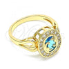 Oro Laminado Multi Stone Ring, Gold Filled Style with Blue Topaz and White Cubic Zirconia, Polished, Golden Finish, 01.210.0120.2.06