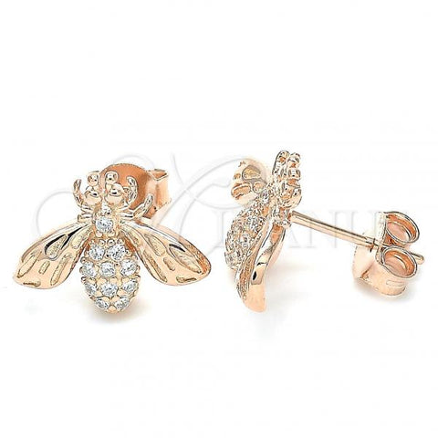 Sterling Silver Stud Earring, Bee Design, with White Cubic Zirconia, Polished, Rose Gold Finish, 02.336.0131.1