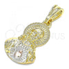 Oro Laminado Religious Pendant, Gold Filled Style Sagrado Corazon de Jesus Design, Polished, Tricolor, 05.351.0138