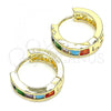 Oro Laminado Huggie Hoop, Gold Filled Style with Multicolor Cubic Zirconia, Polished, Golden Finish, 02.210.0603.4.15