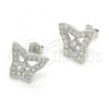 Sterling Silver Stud Earring, Butterfly Design, with White Cubic Zirconia, Polished, Rhodium Finish, 02.186.0108