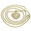 Oro Laminado Pendant Necklace, Gold Filled Style Heart and Love Design, with White Micro Pave, Polished, Golden Finish, 04.156.0350.20