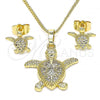 Oro Laminado Earring and Pendant Adult Set, Gold Filled Style Turtle Design, with White Micro Pave, Polished, Golden Finish, 10.284.0017.1