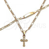 Oro Laminado Necklace and Bracelet, Gold Filled Style Crucifix Design, Polished, Golden Finish, 06.63.0256