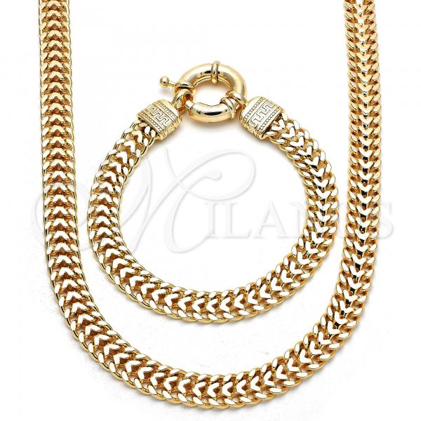 Oro Laminado Necklace and Bracelet, Gold Filled Style Greek Key Design, Polished, Golden Finish, 06.179.0003